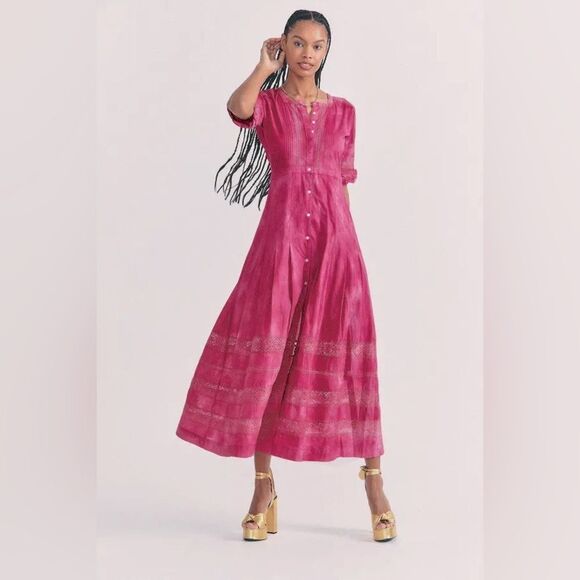 LOVESHACKFANCY Edie Maxi Dress in Bordeaux Hand Dye size XS - Picture 1 of 14